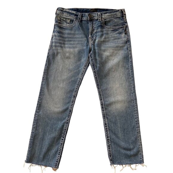 Silver Jeans Co. Eddie Mens relaxed fit lightweight Denim Jeans size 36 raw hems - Picture 1 of 10